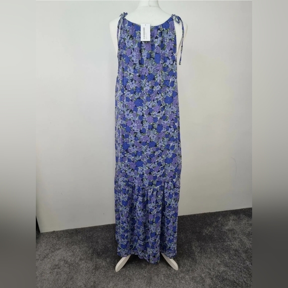 BNWT Blue Floral Strappy Trapeze Maxi Dress Summer Holiday swing lined - Picture 3 of 3